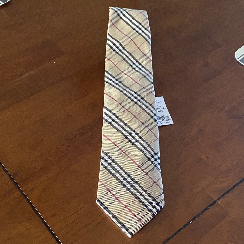 Burberry Beige and Black Checkered Tie